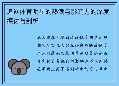 追逐体育明星的热潮与影响力的深度探讨与剖析